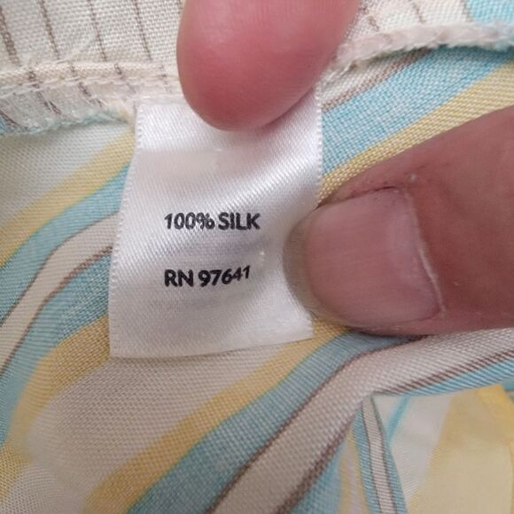 J. Jill 100% Silk Striped Button Up Top. Size L. - Picture 7 of 9